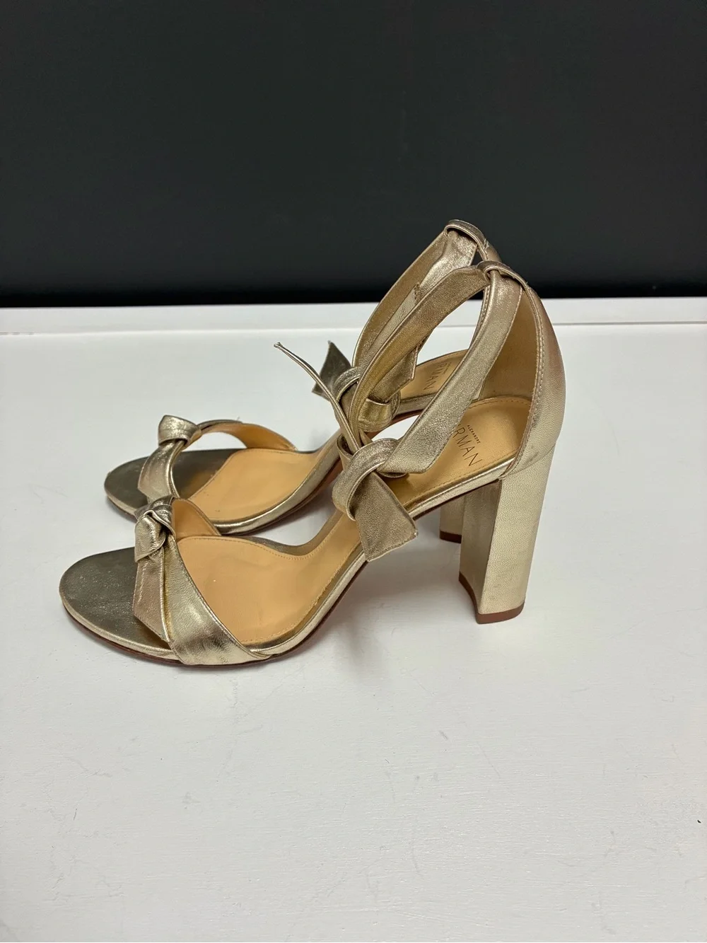 Alexandre Birman Metallic Gold Knot Block-Heel Sandals